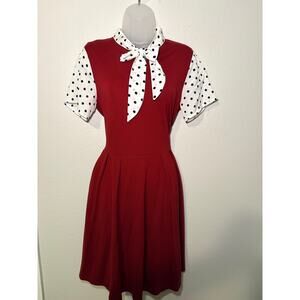 Fantaist Polka Dot Contrast A-Line Dress with Pockets - Size L